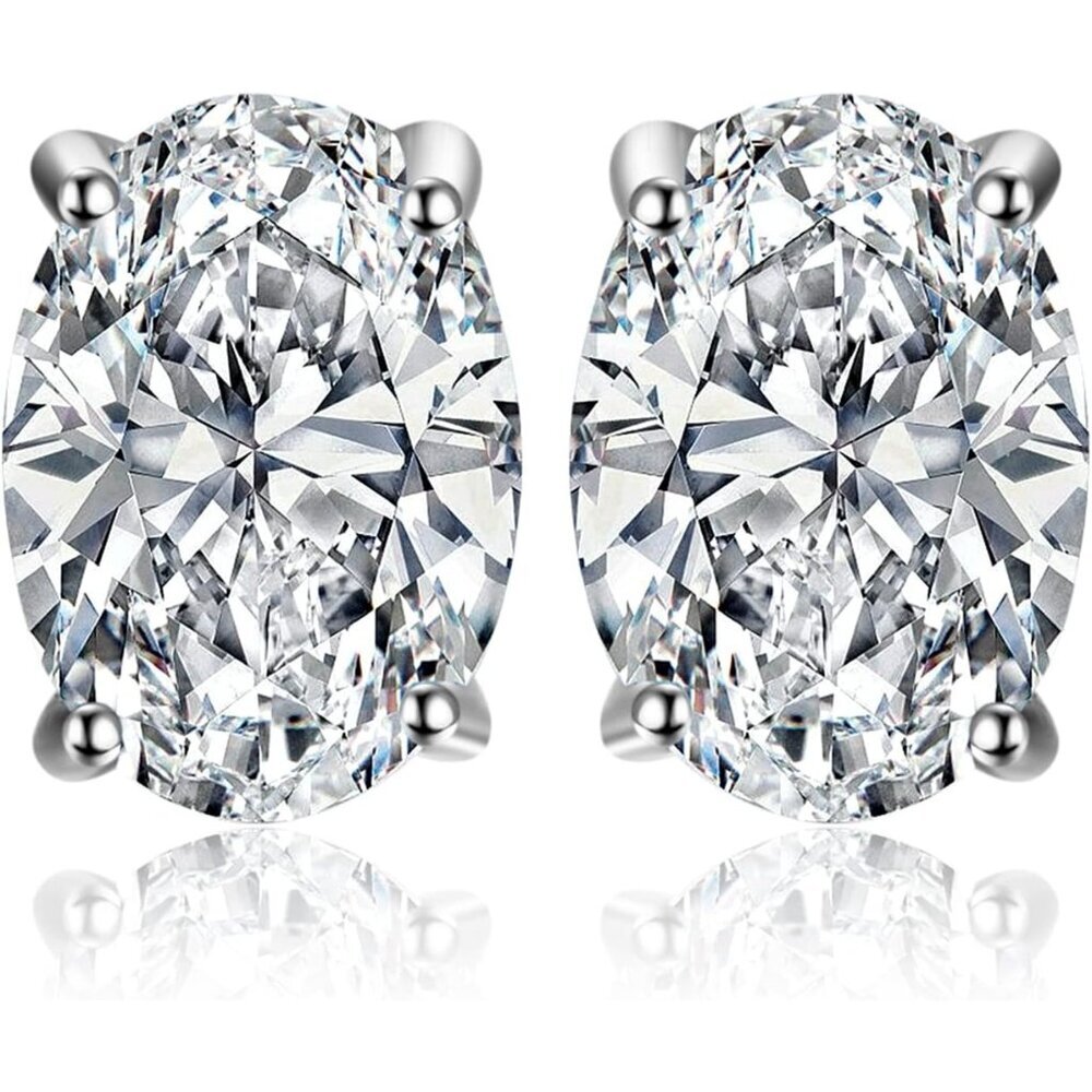Oval Cut 2ct Cubic Zirconia Solitaire Stud Earrings for Women, 925 Sterling Silv